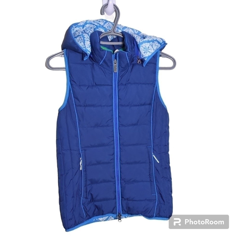 Hatley‎ Hooded Puffer Vest Blue Snowflake Lining Size XS